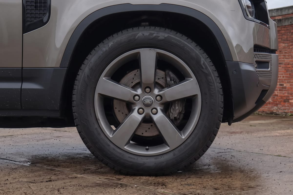 Land Rover Defender 110 D300 X-Dynamic HSE alloy wheel and brake detail
