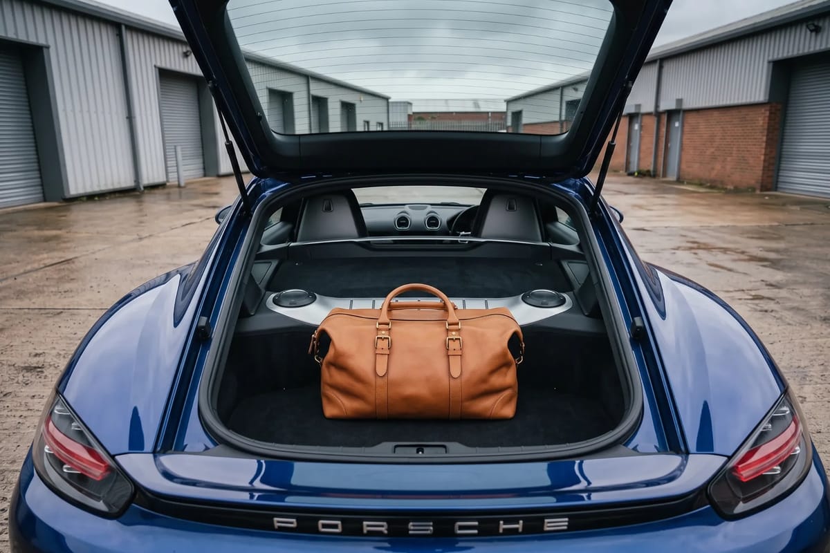 Porsche 718 Cayman 2.0 Manual rear luggage compartment with the boot lid raised