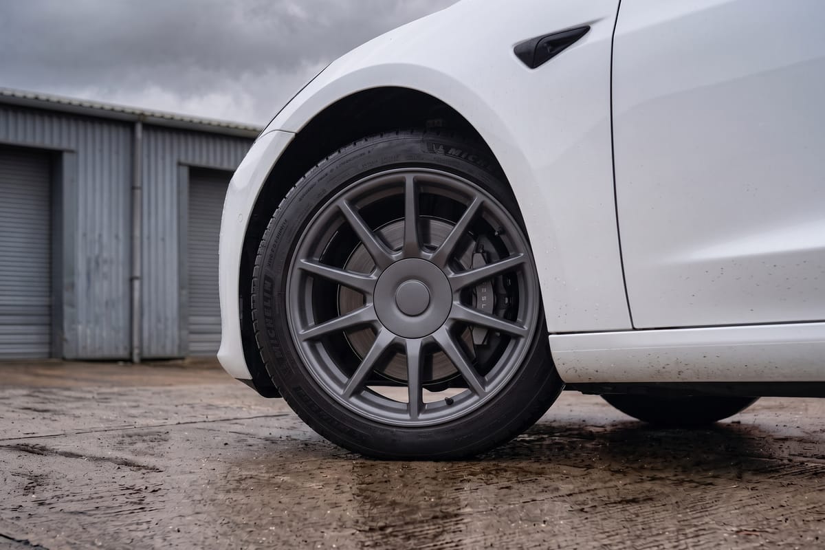 Tesla Model 3 Long Range AWD alloy wheel and brake detail